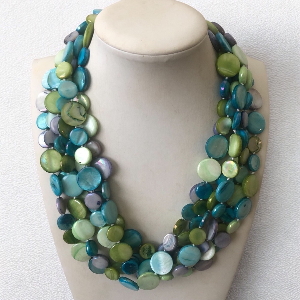 MASSIVE Mother of Pearl Disc Statement Necklace